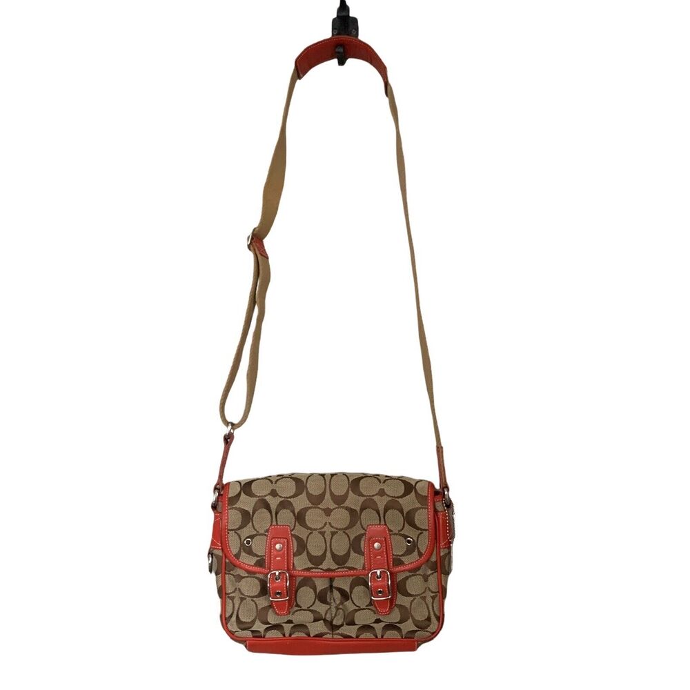 COACH 6849 SIGNATURE CROSSBODY SHOULDER BAG AUTHENTIC ORANGE CREAM LEATHER SMALL